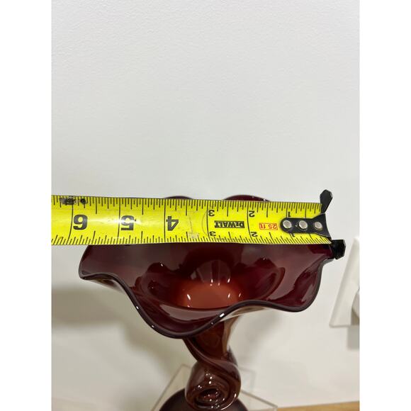 Hobbyist (?) Hand Blown Fluted Vase Maroon Red Maker Unknown - Picture 10 of 11